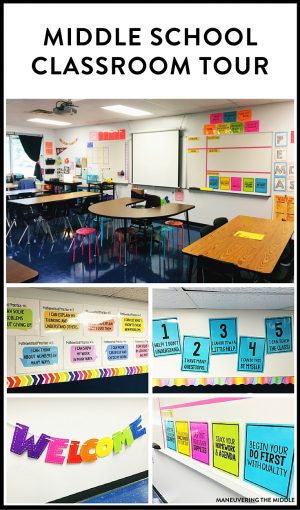 Great ideas and inspiration in this middle school classroom reveal - from decorating to small group areas to hanging posters and anchor charts.