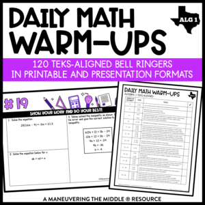 Math Warm-Ups Algebra 1 TEKS