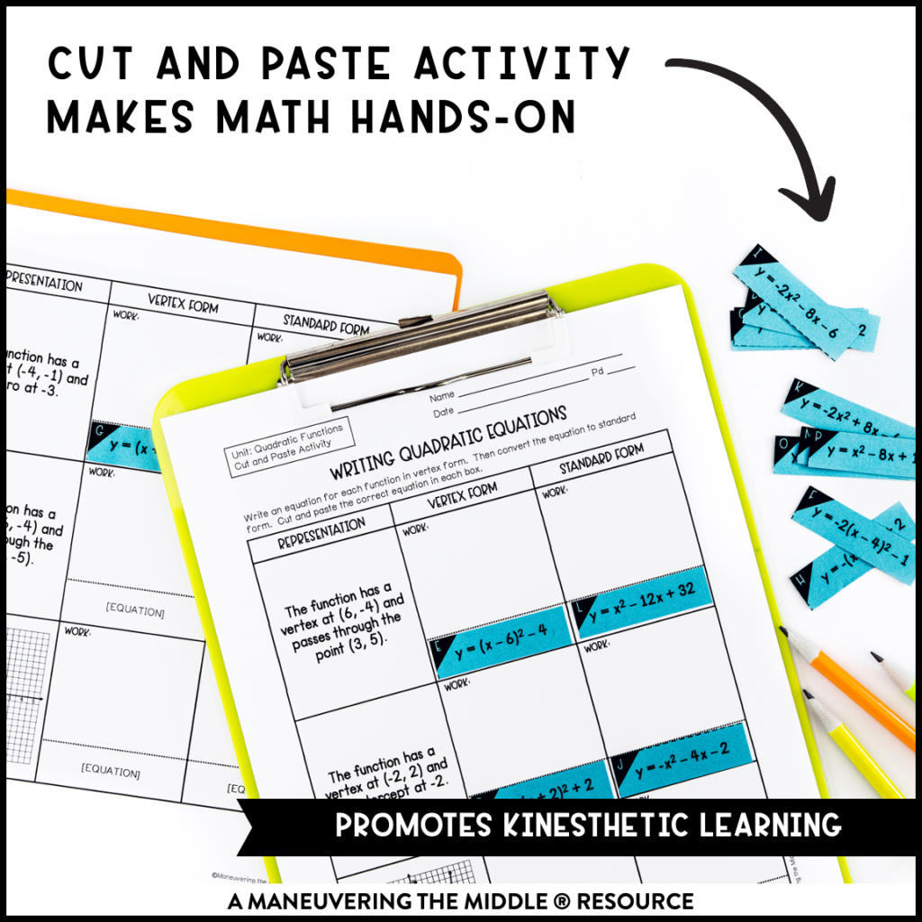 Quadratic Functions Activity Bundle Algebra Maneuvering The Middle