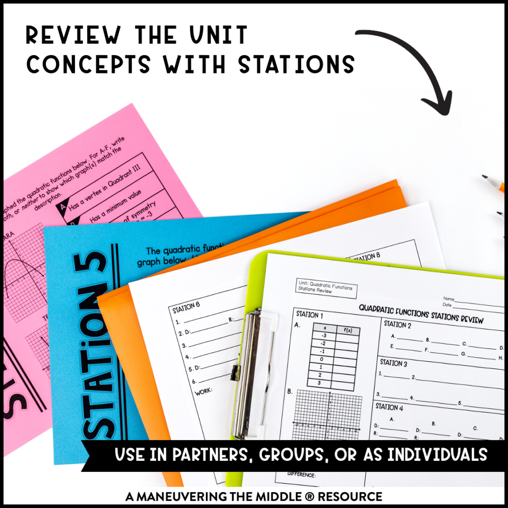 Quadratic Functions Activity Bundle Algebra Maneuvering The Middle