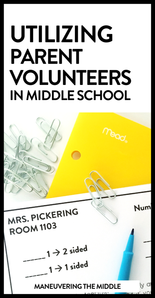 Ideas for organizing and recruiting parent volunteers in middle school, to make a teachers job easier and provide a touch point for parents. | maneuveringthemiddle.com
