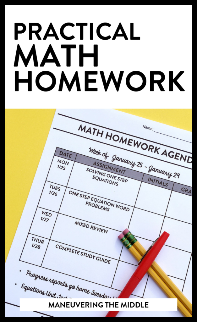 Math homework is quite the debated topic, but it CAN be practical and useful. Quick tips on organizing homework using an agenda. | maneuveringthemiddle.com