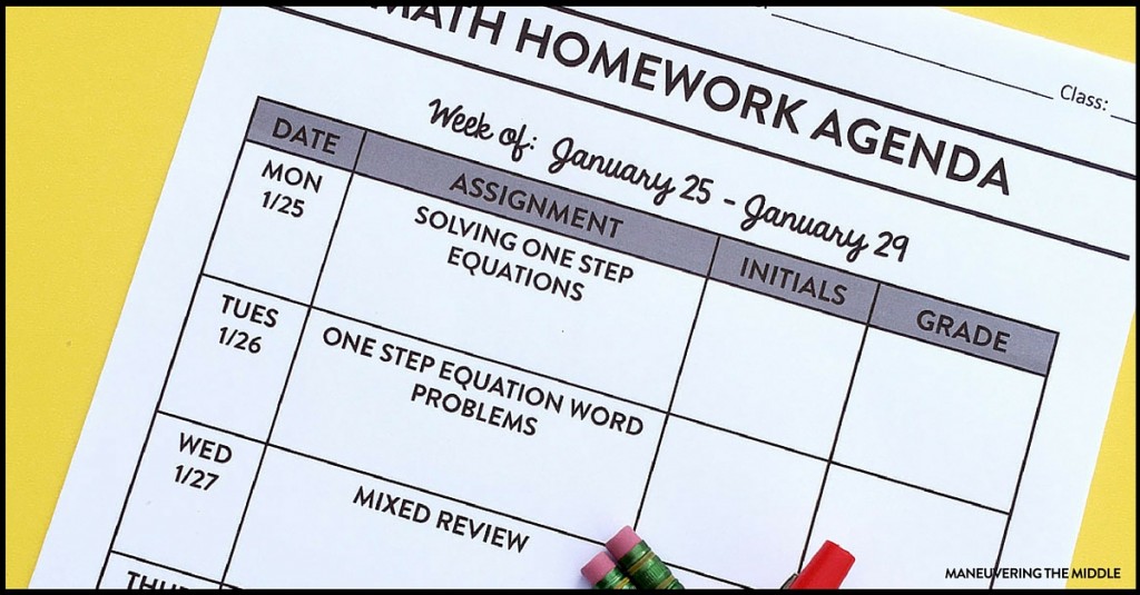 Math homework is quite the debated topic, but it CAN be practical and useful. Quick tips on organizing homework using an agenda. | maneuveringthemiddle.com