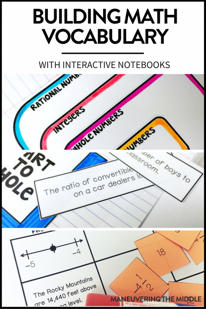 Math interactive notebooks are a great hands-on tool to engage students in the content and process. Three ways to incorporate vocabulary into your INBs. | maneuveringthemiddle.com