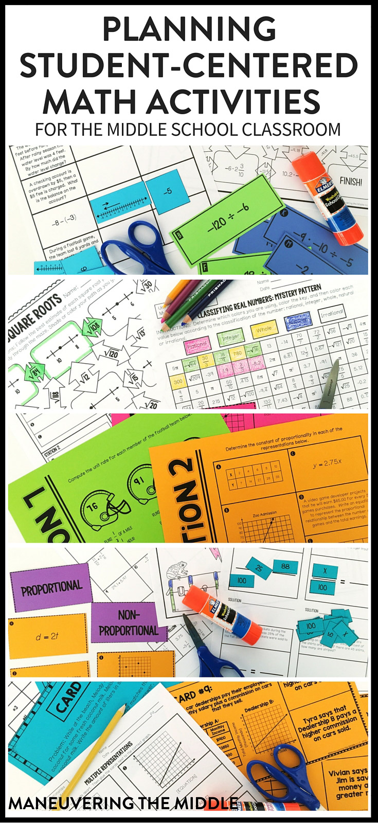 Five student-centered math activities that are easy to plan and implement. How to utilize math activities for all levels of learners. | maneuveringthemiddle.com