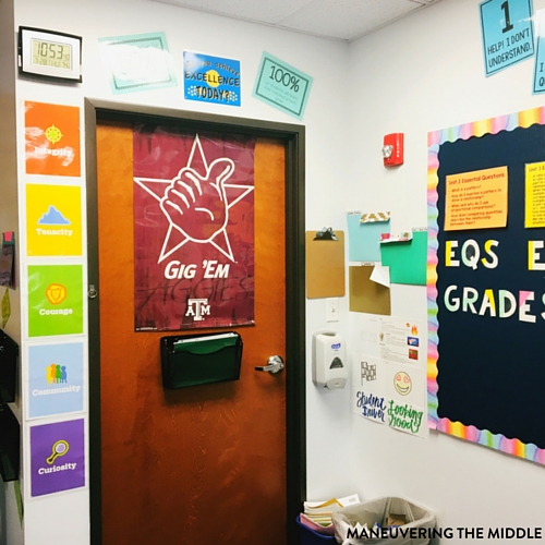 Great ideas and inspiration in this middle school classroom reveal - from decorating to small group areas to hanging posters and anchor charts. | maneuveringthemiddle.com