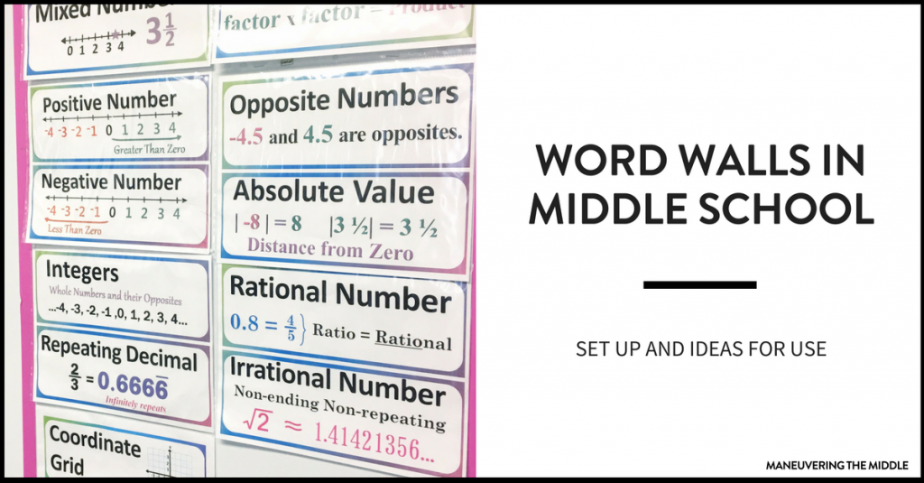 Word walls can provide scaffolding, visual reminders, & increase academic vocabulary! Ideas for setting up & using your word wall in a middle school class. | maneuveringthemiddle.com