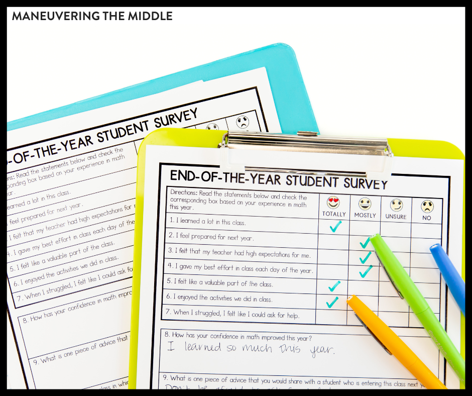 he-year student surveys can help students and teachers reflect on the year and improve for next! | maneuveringthemiddle.com