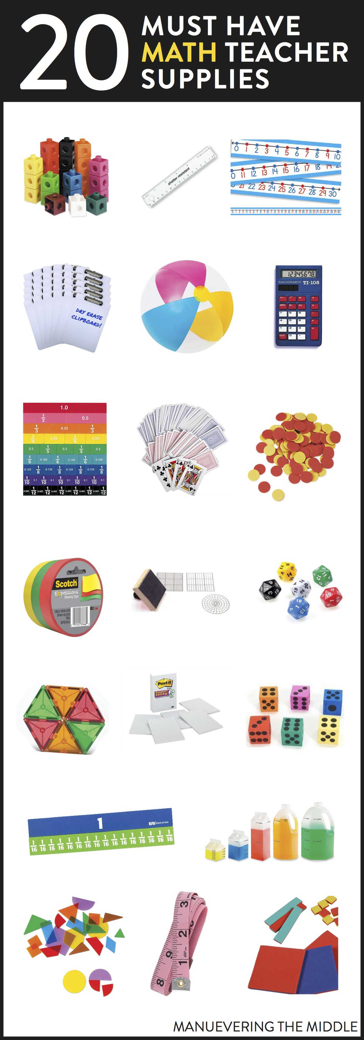 20 Supplies for the math classroom. - Must have math teacher supplies to stock your classroom! | maneuveringthemiddle.com