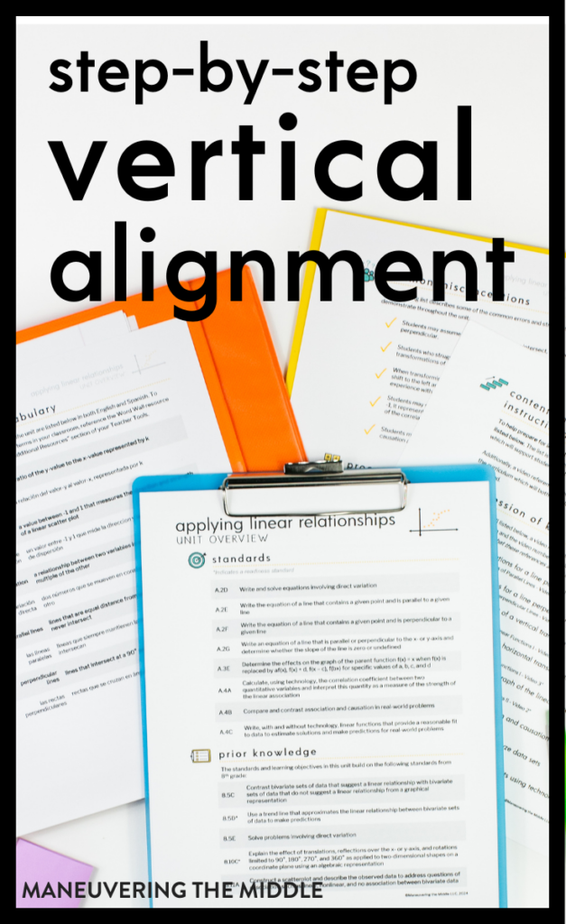 What does vertical alignment really mean? Breaking down the concept of vertical alignment and ideas for working together as a PLC to ensure your curriculum is aligned. | maneuveringthemiddle.com