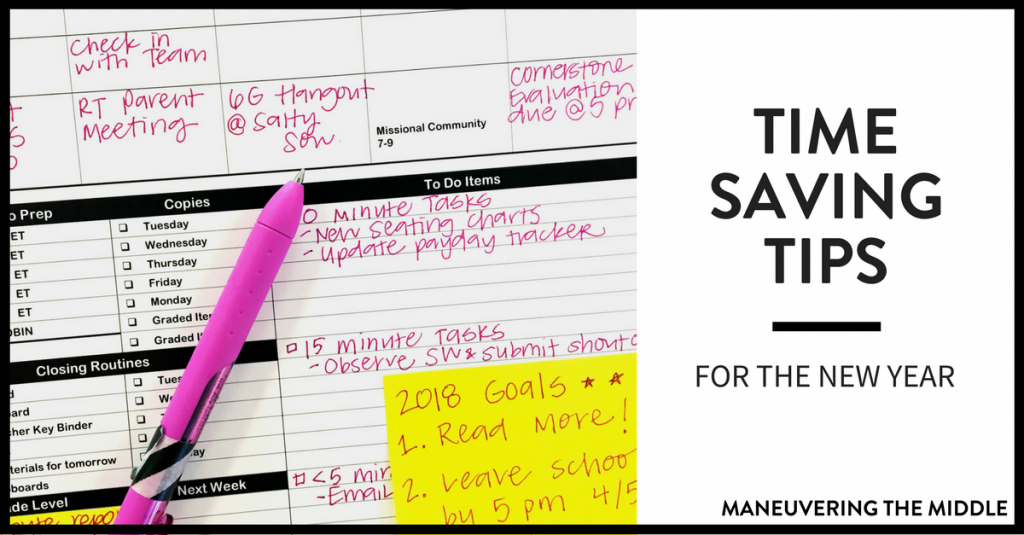 Since the new year has just begun, I thought I would share some of my go-to time-saving tips, so you can start your new year in your classroom as efficiently as possible. | maneuveringthemiddle.com
