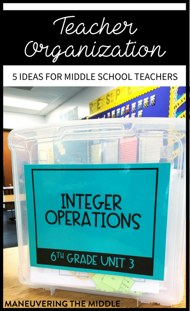 Five ideas for teacher organization to keep papers at bay and create a place for everything in the classroom! maneuveringthemiddle.com