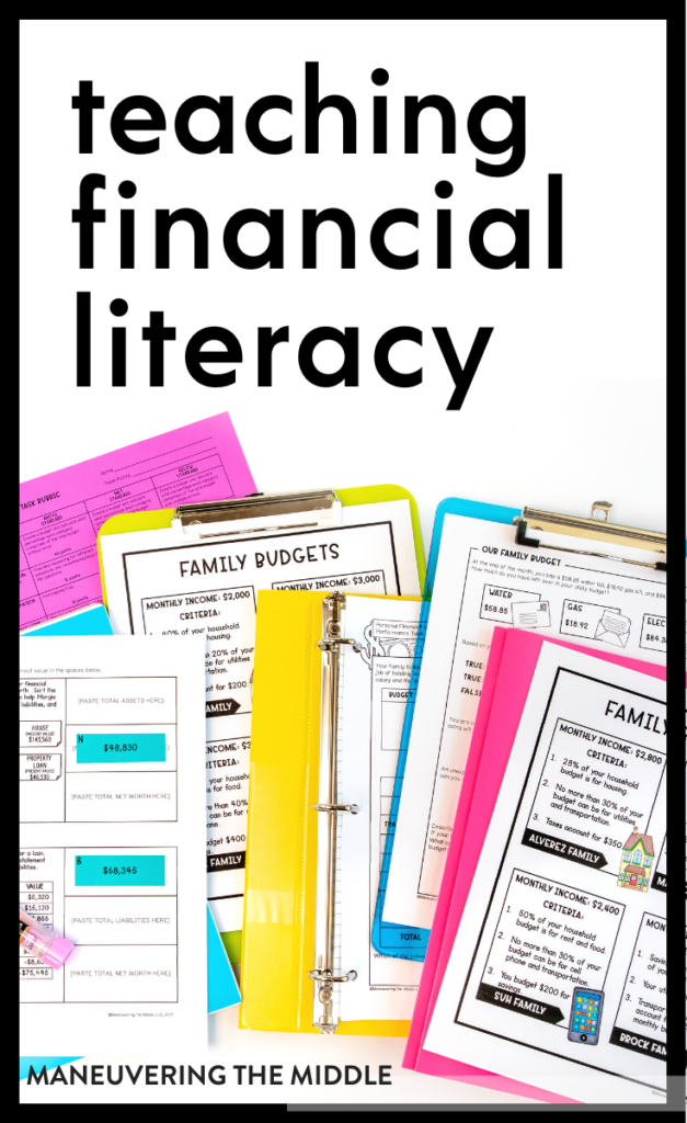 Teaching ideas and activities to support the personal financial literacy standards in middle school! maneuveringthemiddle.com