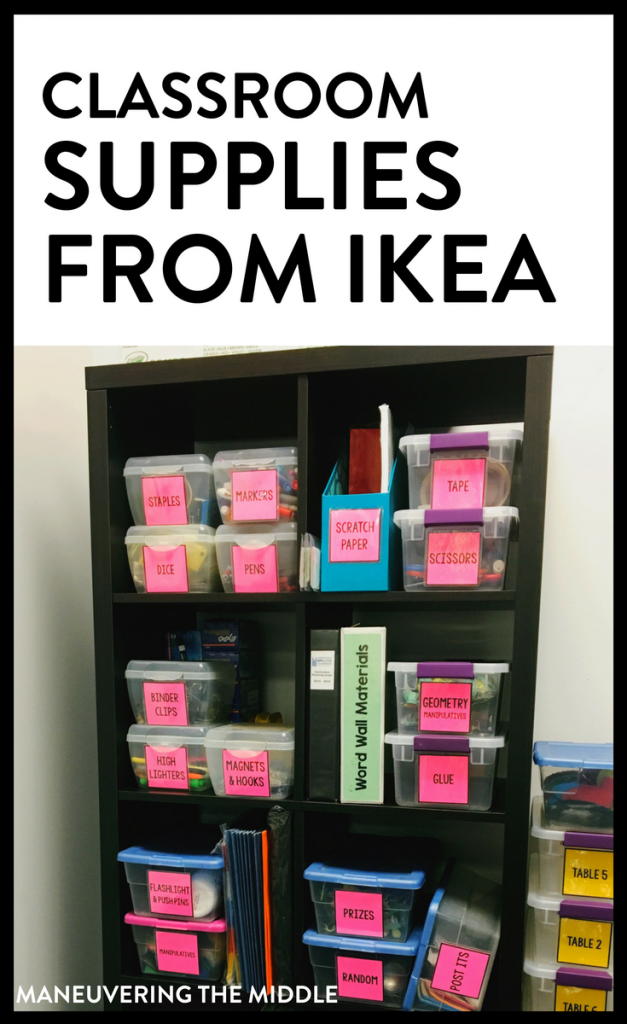 Add these classroom supplies from Ikea to your shopping list! Get your classroom organized and decorated for this school year with this helpful list. Amazon links are provided if you don't live near an Ikea. | maneuveringthemiddle.com