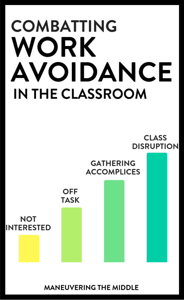 Even the most experienced teachers will have students find excuses to avoid work. Here are some tips on how to help your students combat work avoidance. | maneuveringthemiddle.com