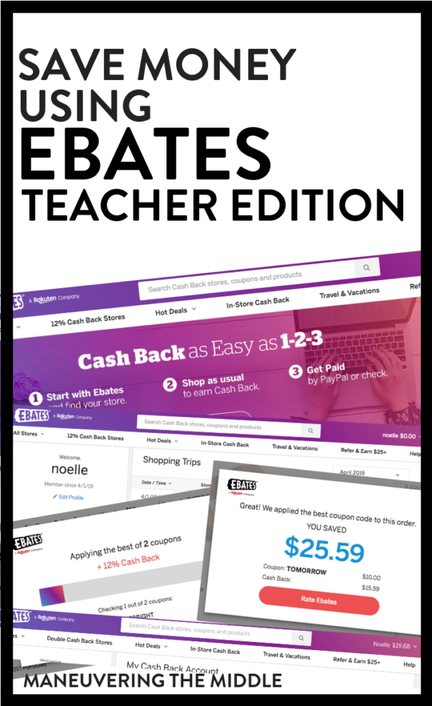 Ebates is an easy way to stretch your teacher budget and save money (thru cash back) on items you were already planning to purchase. | maneuveringthemiddle.com