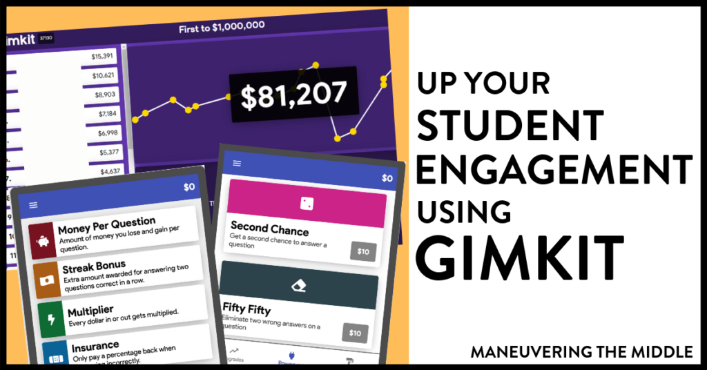 Gimkit is a fun, engaging way to spice up your review and keep students engaged to the very end! Ideas for how to incorporate Gimkit in your classroom! |maneuveringthemiddle.com