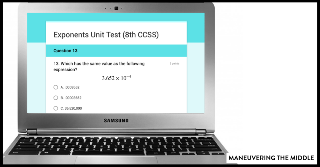 Google Forms exists for any form of data collection, which makes it a perfect tool for teachers!  Many features allow you to use it for your math classroom.  | maneuveringthemiddle.com