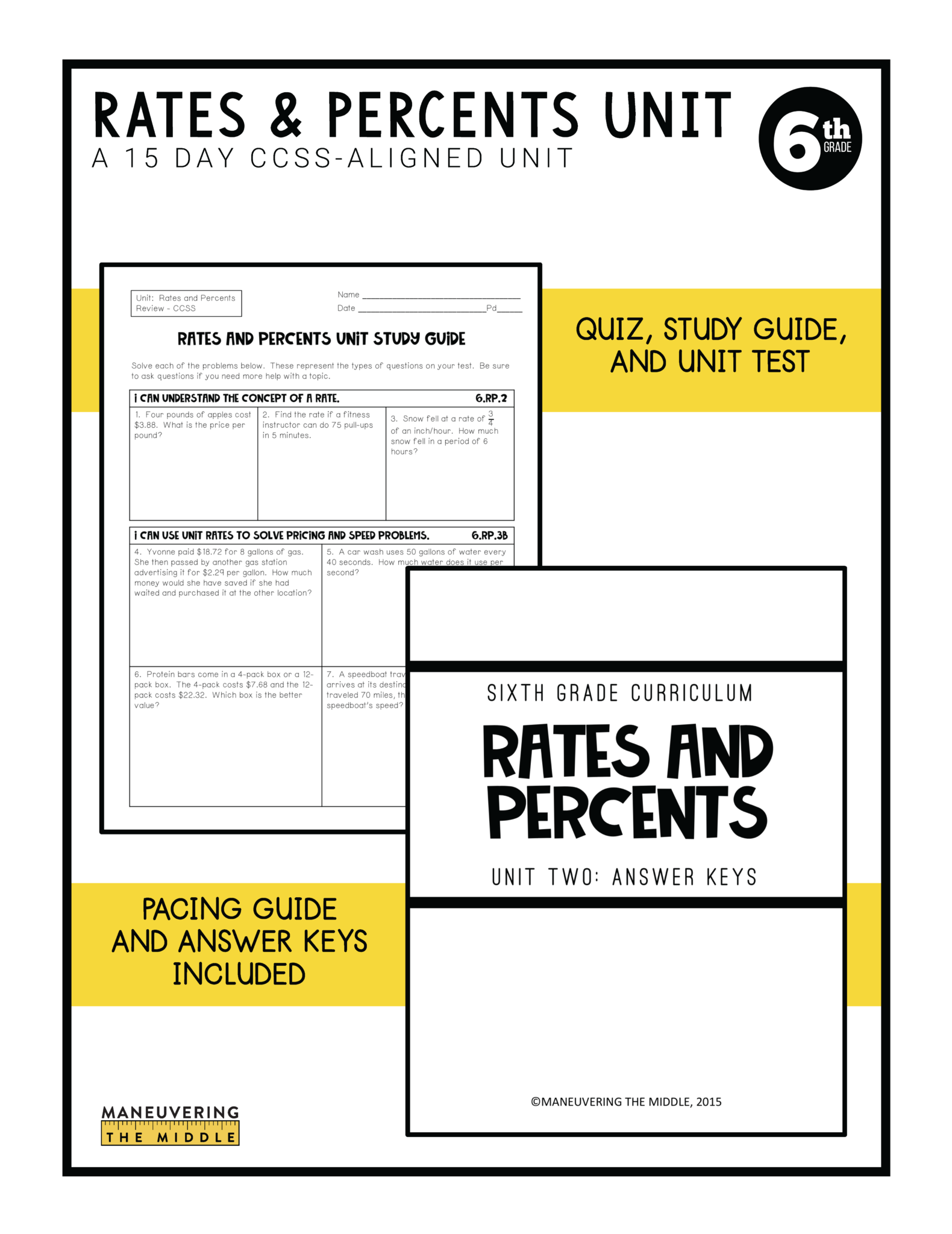 Rates and percents unit 6th grade ccss maneuvering the middle