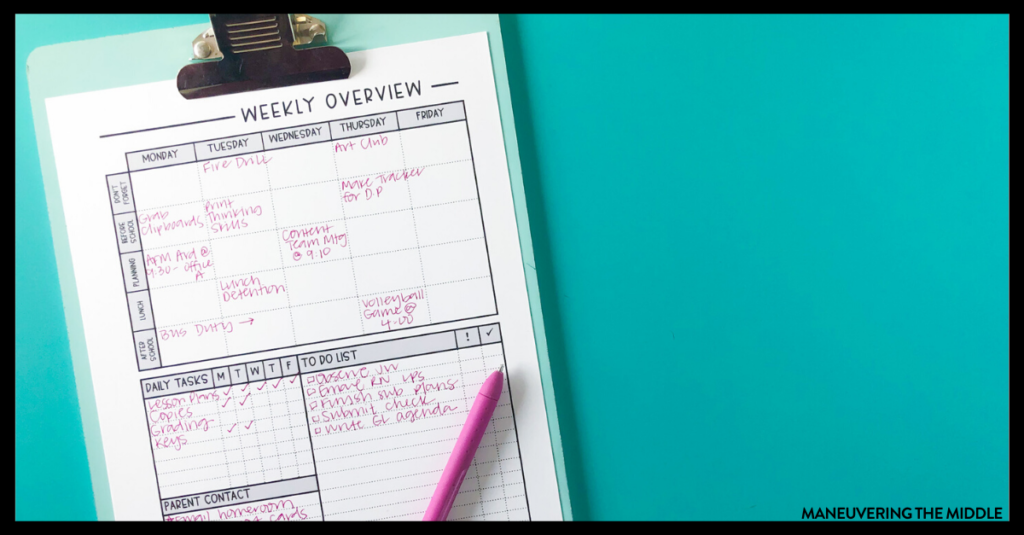 Get organized using free teacher planner printables! Instead of a planner, I use these printables to capture what I don't want to forget..  |  maneuveringthemiddle.com