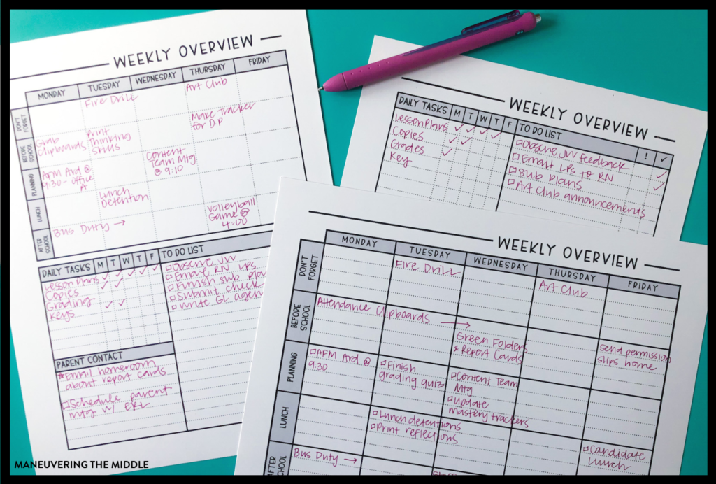 Teacher Planner Printables Maneuvering the Middle