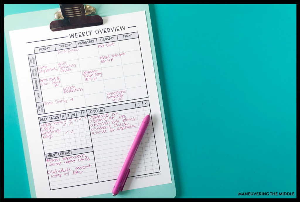 Get organized using free teacher planner printables! Instead of a planner, I use these printables to capture what I don't want to forget..  |  maneuveringthemiddle.com