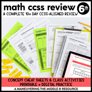 Complete 6th Grade Math Common Core Test Prep & Review Unit jam-packed w/ teacher guides, warm-ups, cheat sheets, class activities, and more. | maneuveringthemiddle.com