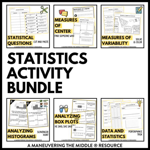 Statistics Activity Bundle 6th Grade Maneuvering the Middle
