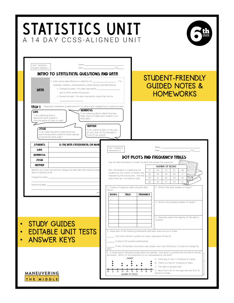 Statistics Unit 6th Grade CCSS Maneuvering the Middle
