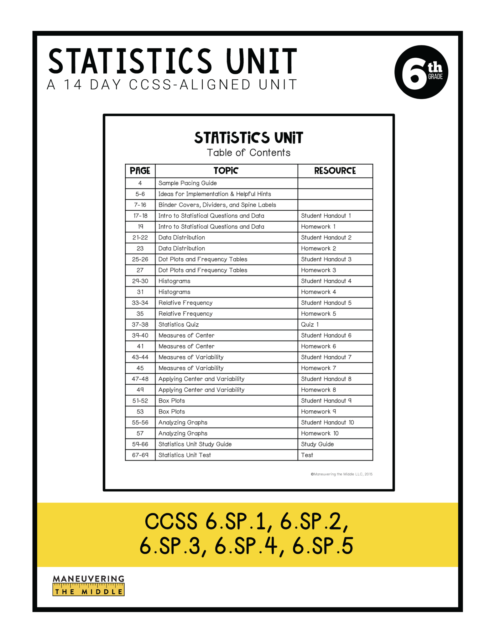 Statistics Unit 6th Grade CCSS - Maneuvering the Middle
