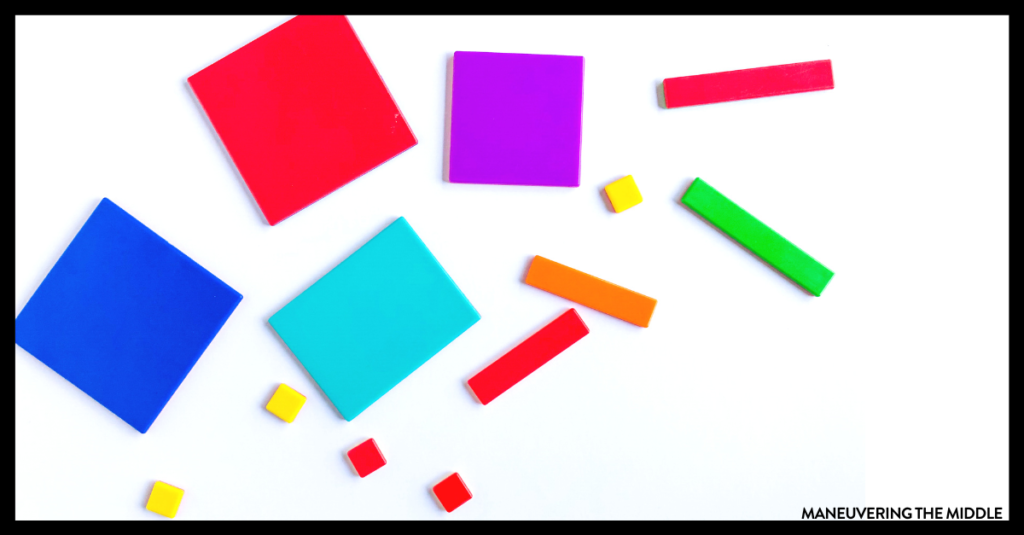 Algebra tiles can help make sense of solving equations and many other skills. Read 3 reasons why you should be using algebra tiles. | maneuveringthemiddle.com