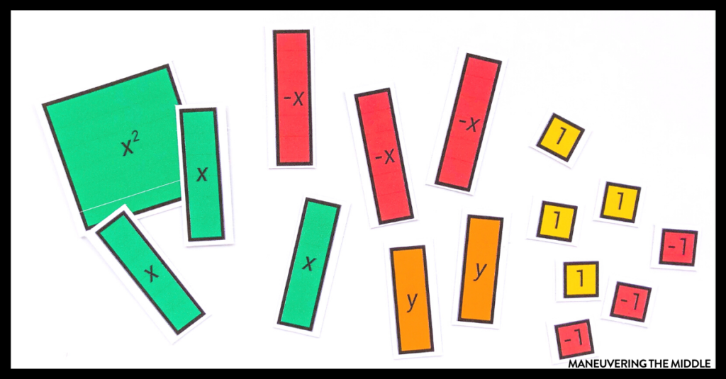 Algebra tiles can help make sense of solving equations and many other skills. Read 3 reasons why you should be using algebra tiles. | maneuveringthemiddle.com