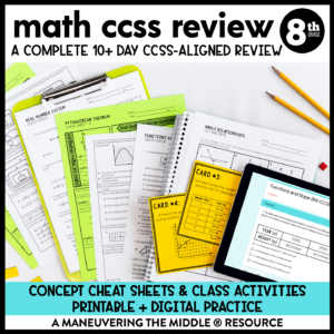 8th Grade Math Review and Test Prep Unit CCSS