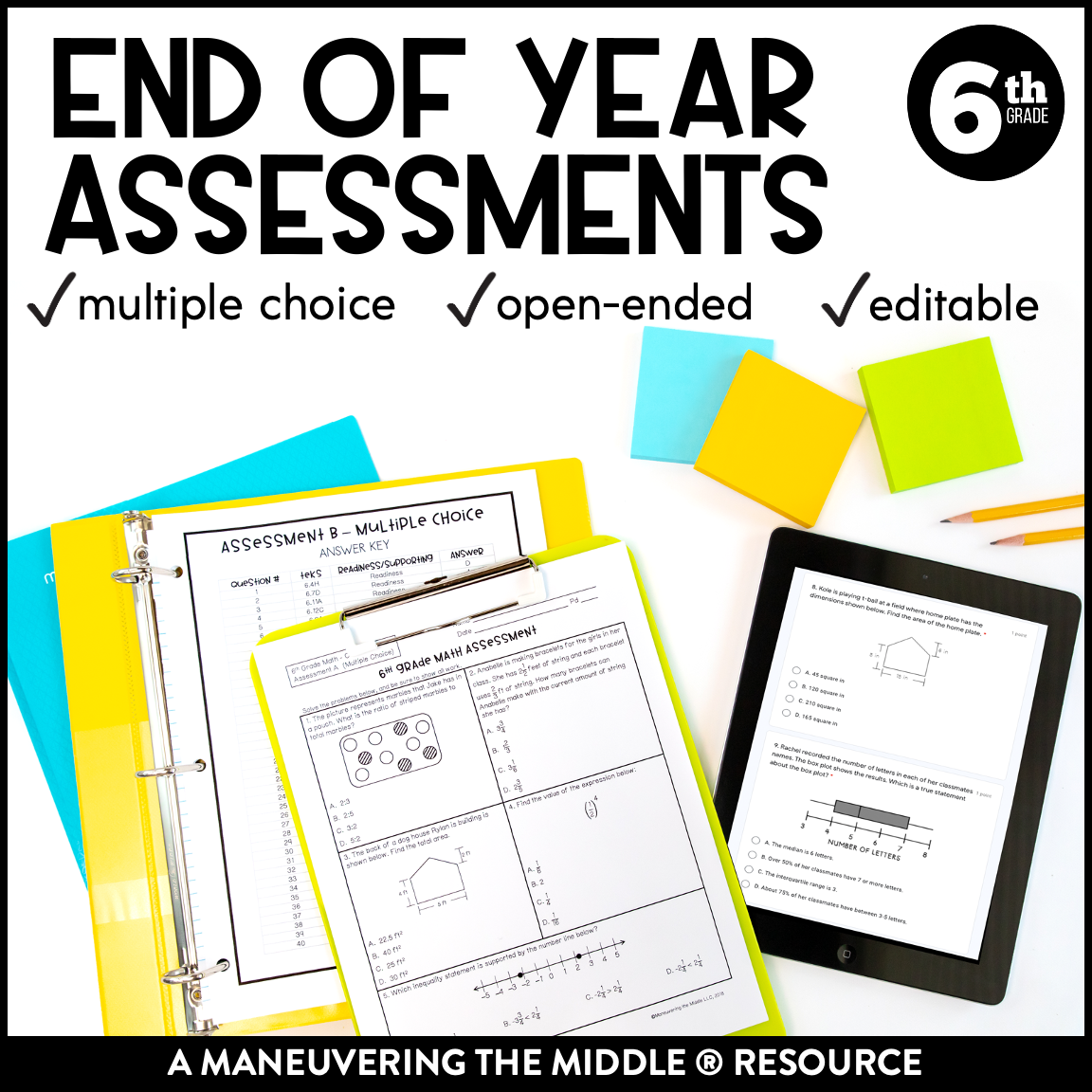 These comprehensive assessments cover the 6th grade Common Core Standards and are a great way to review, evaluate or practice test-taking skills. | maneuveringthemiddle.com