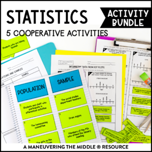 Statistics Activity Bundle 7th Grade - population and sampling, drawing inferences from samples, comparing box plots, and comparing dot plots. | maneuveringthemiddle.com