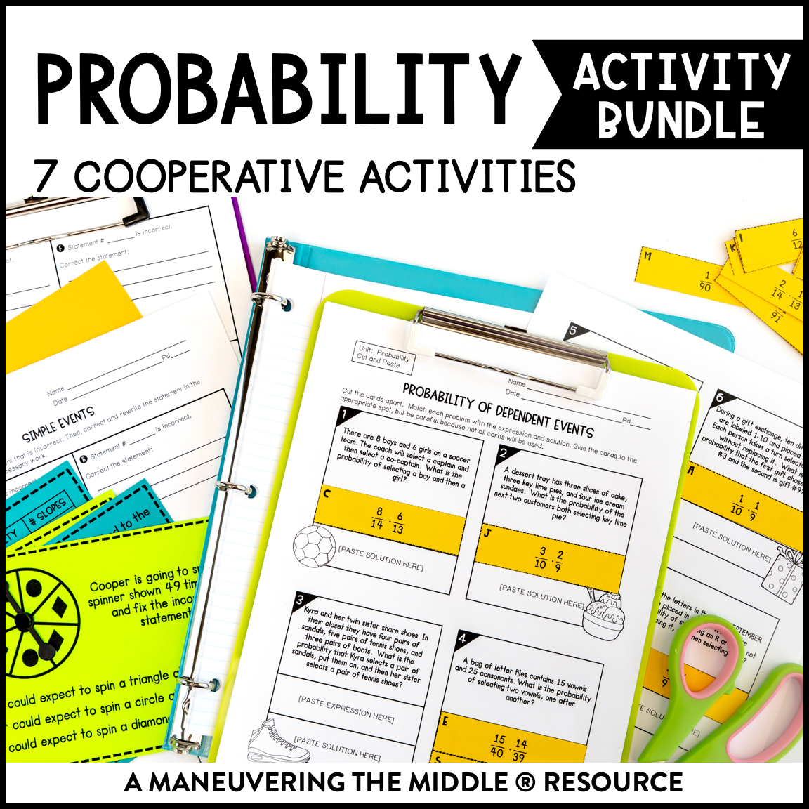 Probability Activity Bundle 7th Grade - simple, experimental, and theoretical probability, making predictions, independent and dependent probability. | maneuveringthemiddle.com
