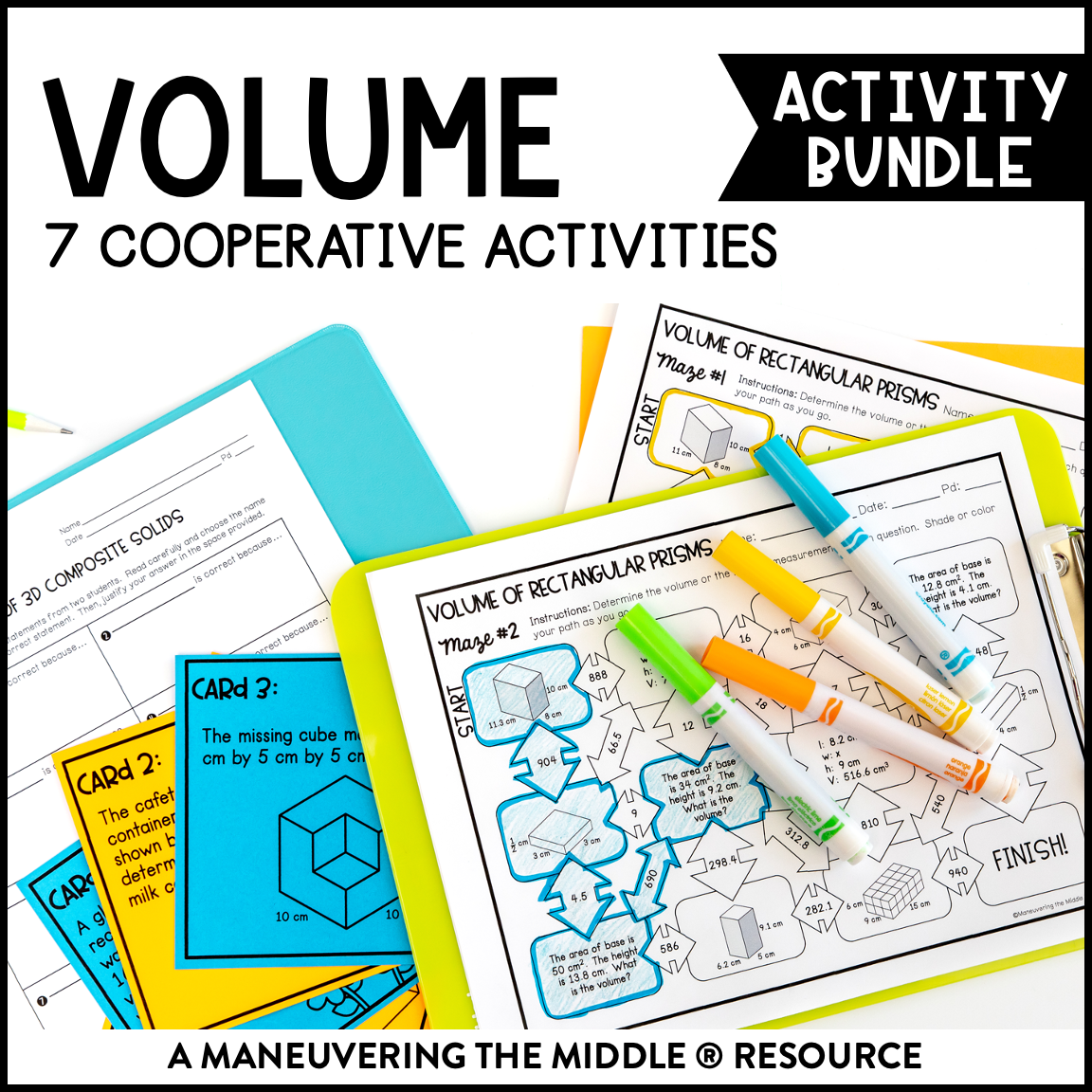 This 7th-Grade Volume Activity Bundle includes 8 activities: cross-sections of 3D figures, volume of rectangular and triangular prisms, & composite prisms. | maneuveringthemiddle.com