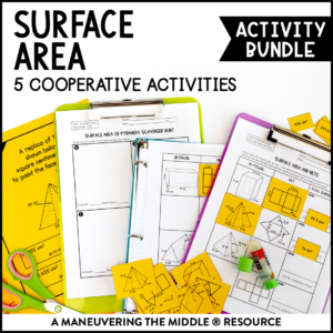 This 7th-Grade Surface Area Activity Bundle includes 6 activities for surface area of rectangular & triangular prisms + rectangular & triangular pyramids. | maneuveringthemiddle.com