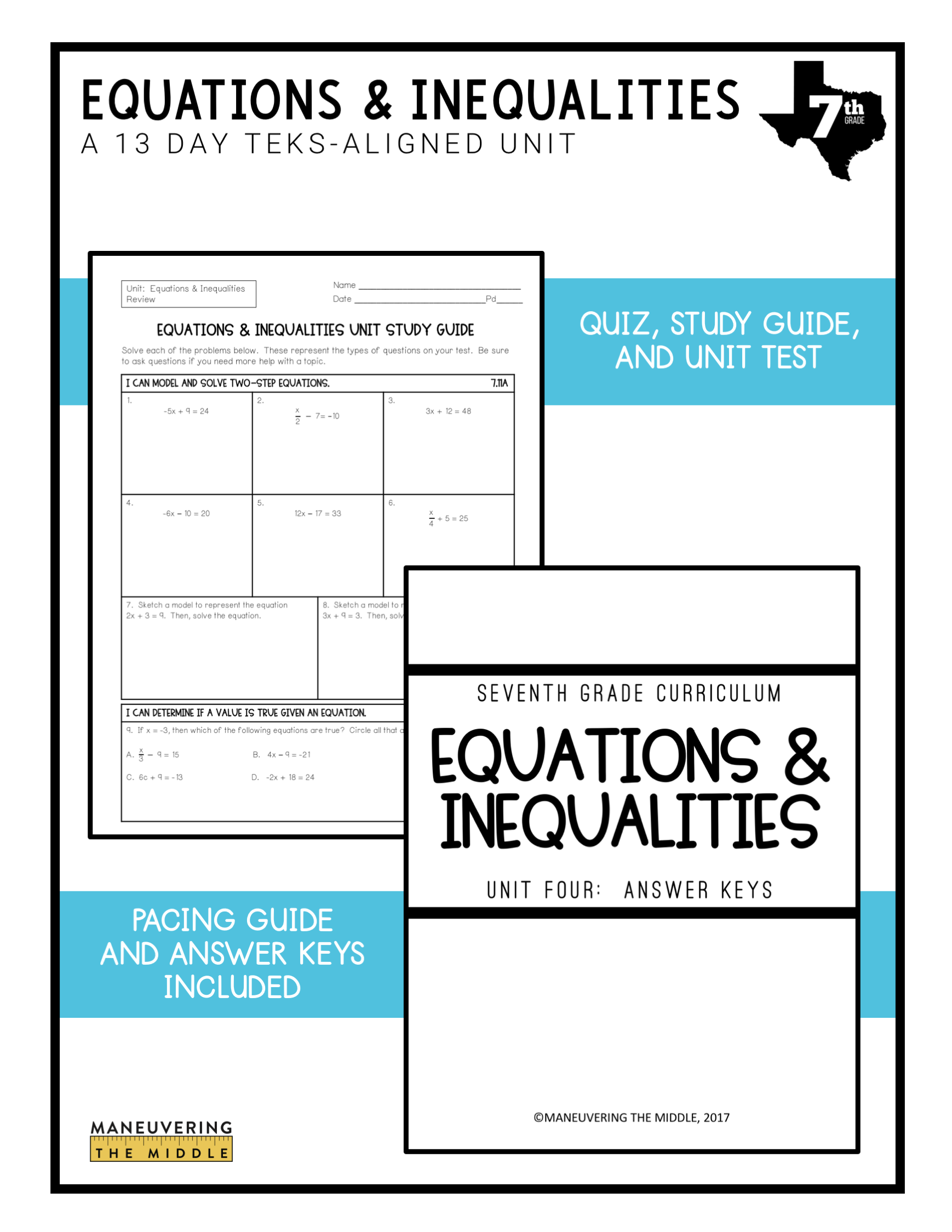 Equations And Inequalities Unit 7th Grade TEKS Maneuvering The Middle
