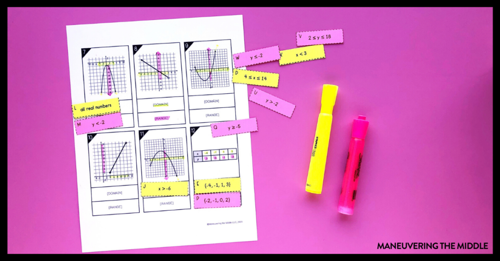 Domain and range is a skill that can be challenging for students & thus challenging for teachers. Here are 4 tips to help your class with domain and range. | maneuveringthemiddle.com