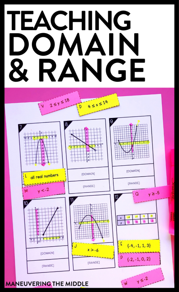 Domain and range is a skill that can be challenging for students & thus challenging for teachers. Here are 4 tips to help your class with domain and range. | maneuveringthemiddle.com