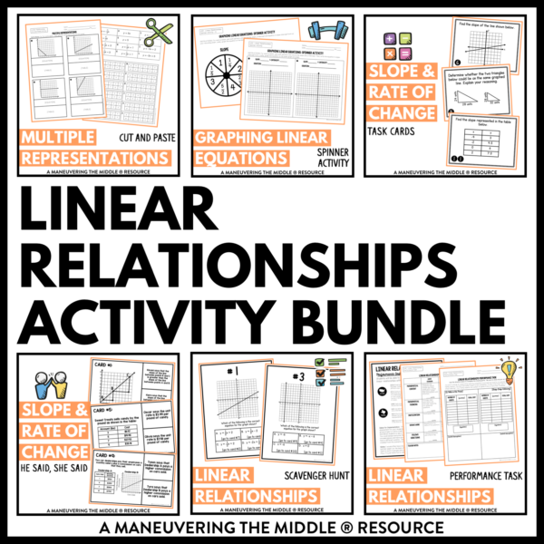 Linear Relationships Activity Bundle 8th Grade Maneuvering The Middle Linear Relationships Activity Bundle 8th Grade Maneuvering The Middle