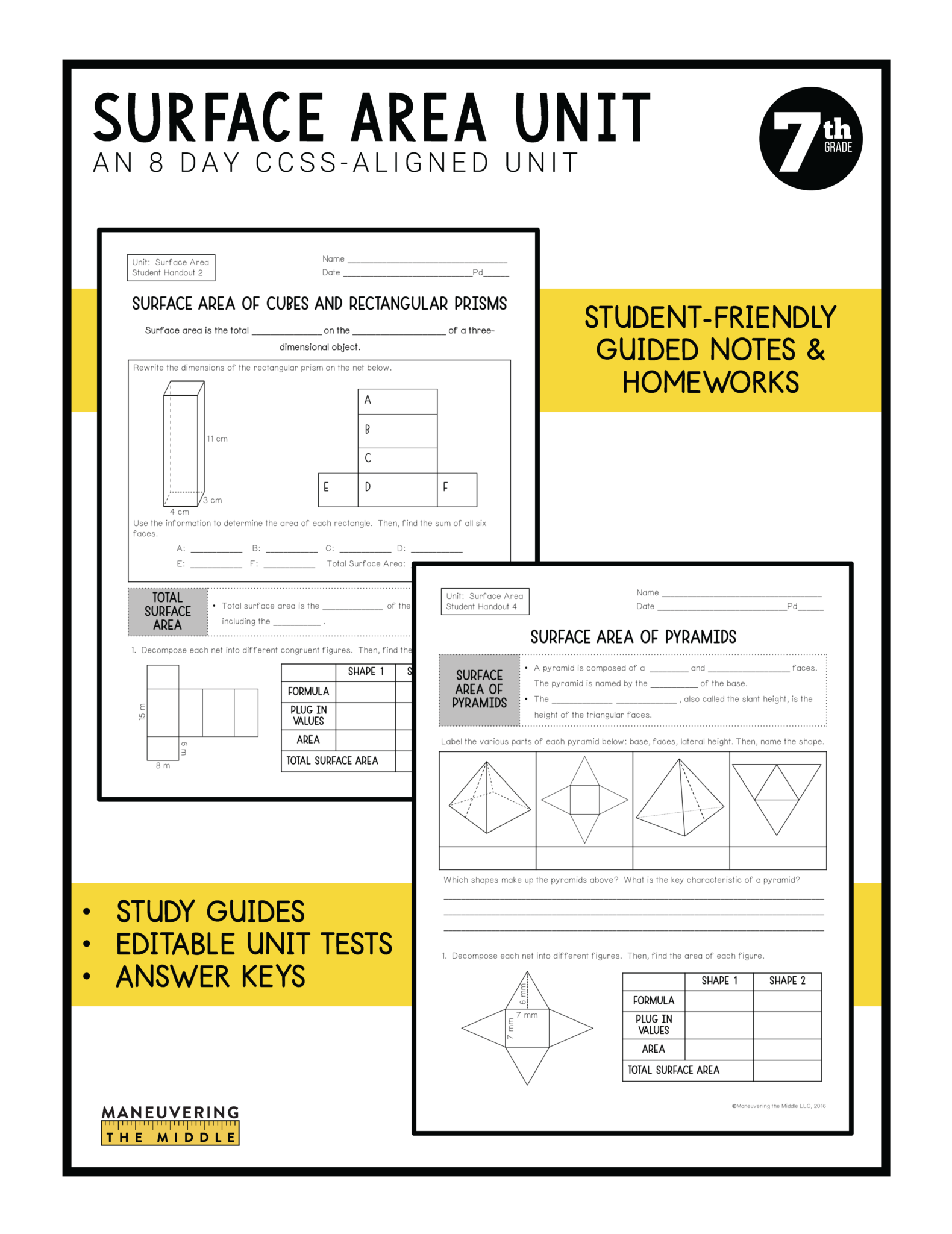 Surface Area Unit 7th Grade CCSS - Maneuvering the Middle