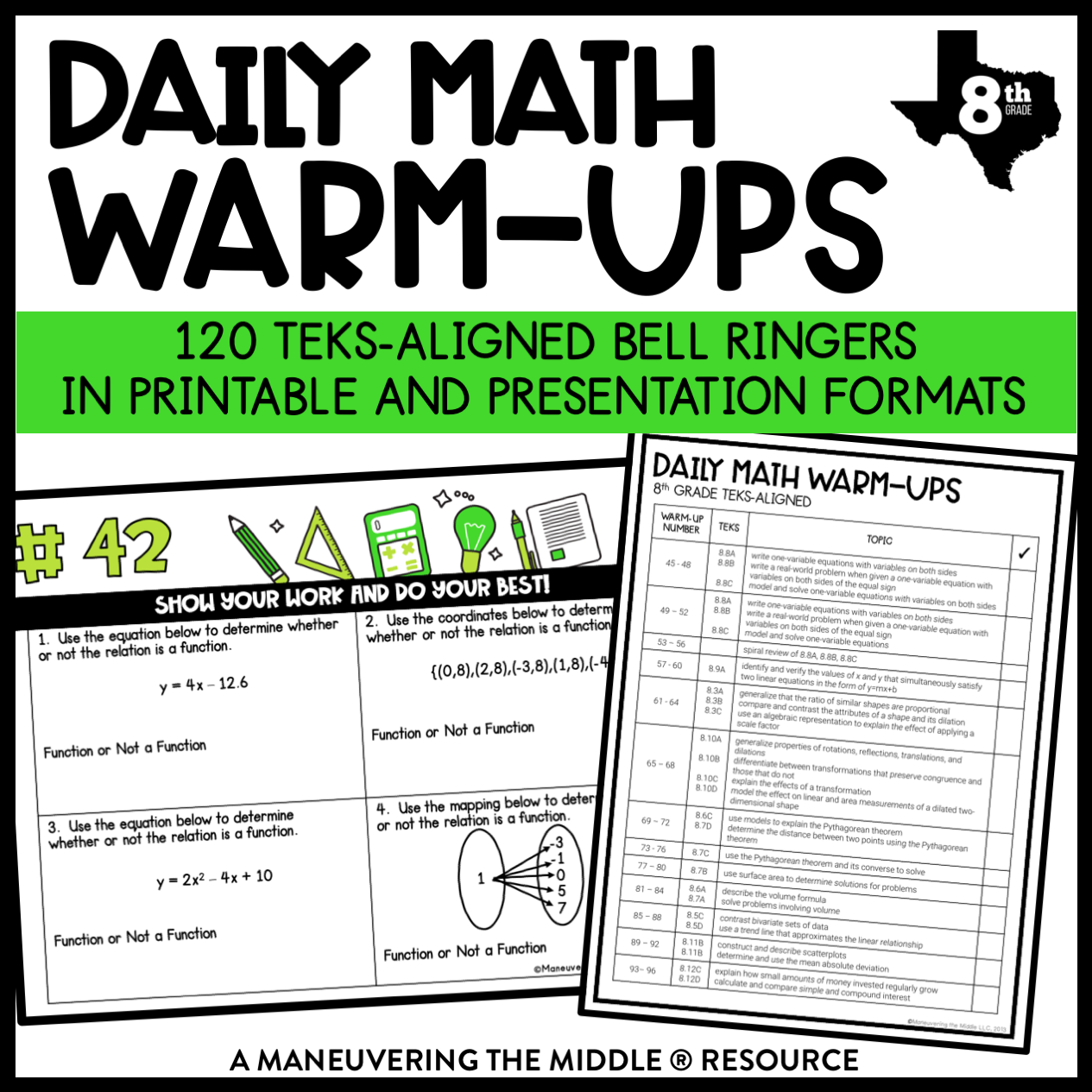 Math Warm-Ups 8th Grade TEKS - Maneuvering the Middle