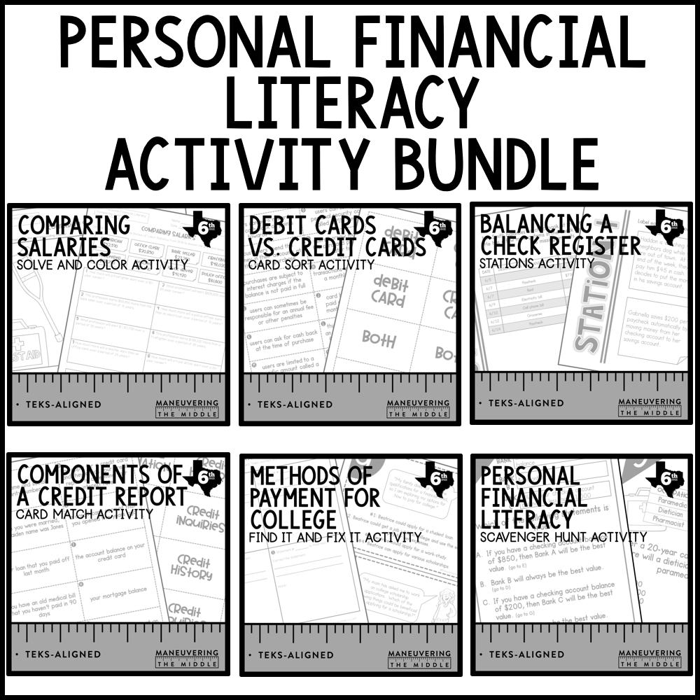 Personal Financial Literacy Activity Bundle 6th Grade TEKS 