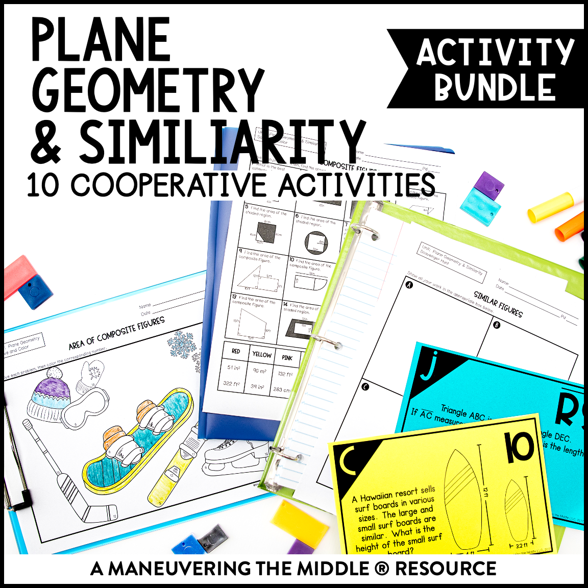 Plane Geometry and Similarity Activity Bundle 7th Grade - 9 activities: circumference, area of circles, triangles, quadrilaterals, & composite figures. | maneuveringthemiddle.com
