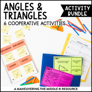 Angle Relationships Activity Bundle 7th Grade - complementary, supplementary, vertical, and adjacent angles. Plus, conditions and attributes of triangles. | maneuveringthemiddle.com