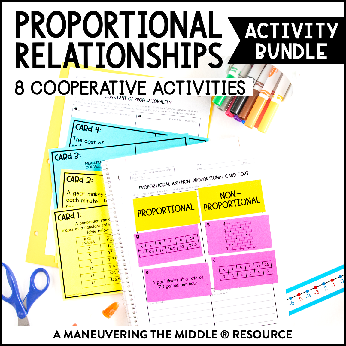 Proportional Relationships Activity Bundle 7th Grade: unit rates, constant of proportionality, tables, graphs, equations, & verbal descriptions. | maneuveringthemiddle.com