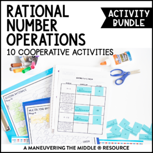 Rational Number Operations Activity Bundle 7th Grade includes 9 classroom activities - adding, subtracting, multiplying, and dividing rational numbers.| maneuveringthemiddle.com