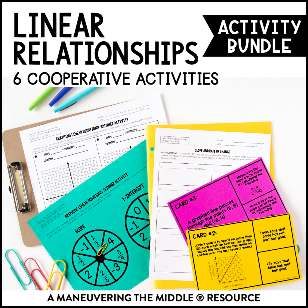 Linear Relationships Activity Bundle 8th Grade Maneuvering The Middle